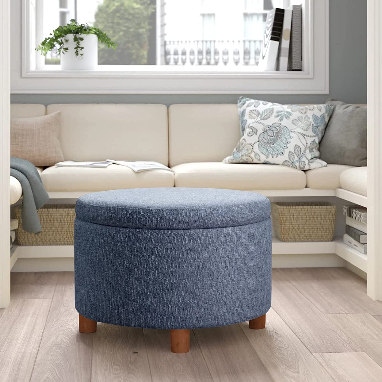 Berlin Round Shape Fabric Ottoman Pouffe Puffy - Torque India